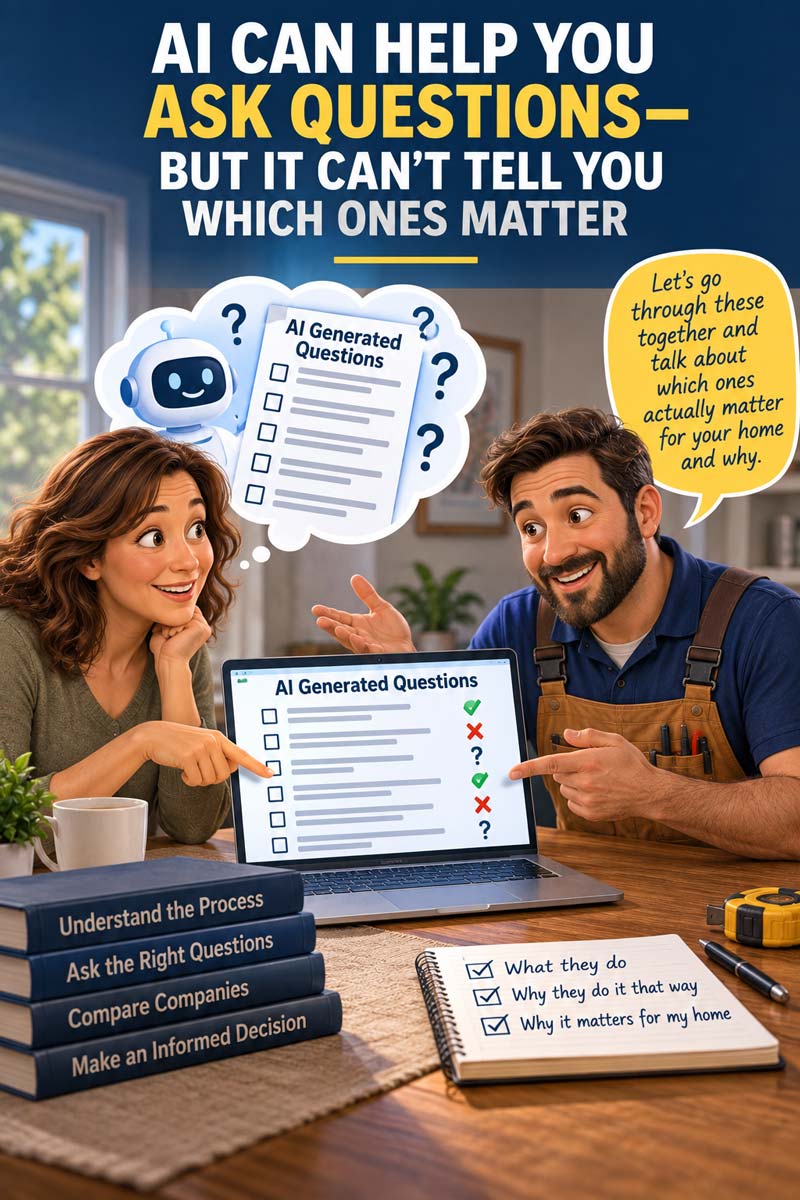 Illustration of Inhouse Plumbing Company employee answering questions.