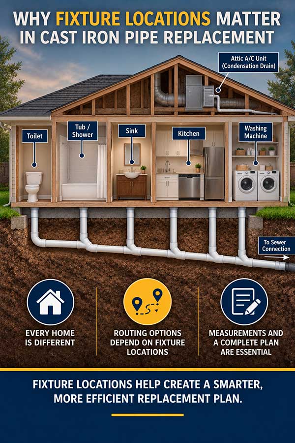 Why Fixture Locations Matter in Cast Iron Pipe Replacement